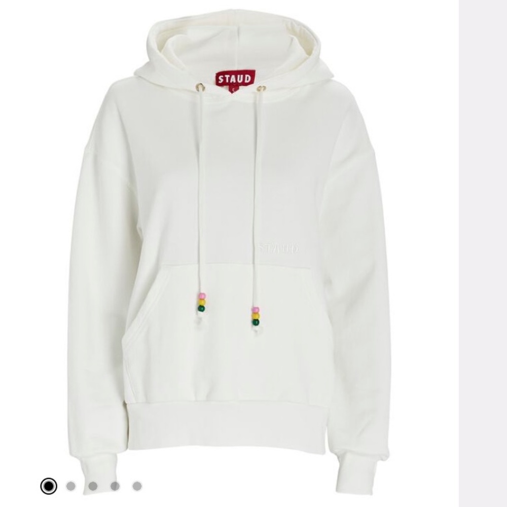 STAUD Logo Embroidered Hoodie White Beaded